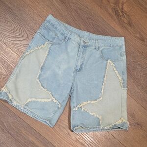 ROMWE OUR STREET LIFE DENIM PATCHWORK SHORTS SIZE 34.    #7591